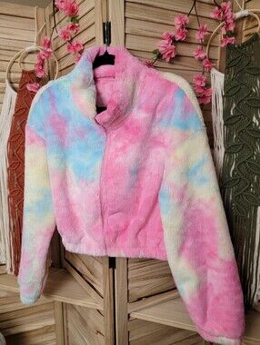 Fall Cozy Rainbow Teddy Jacket - Pink, Blue, Yellow